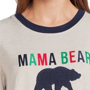 Dearfoams Women's Pajama Top and Pant Set - Cream with Navy, Red, Green Accents